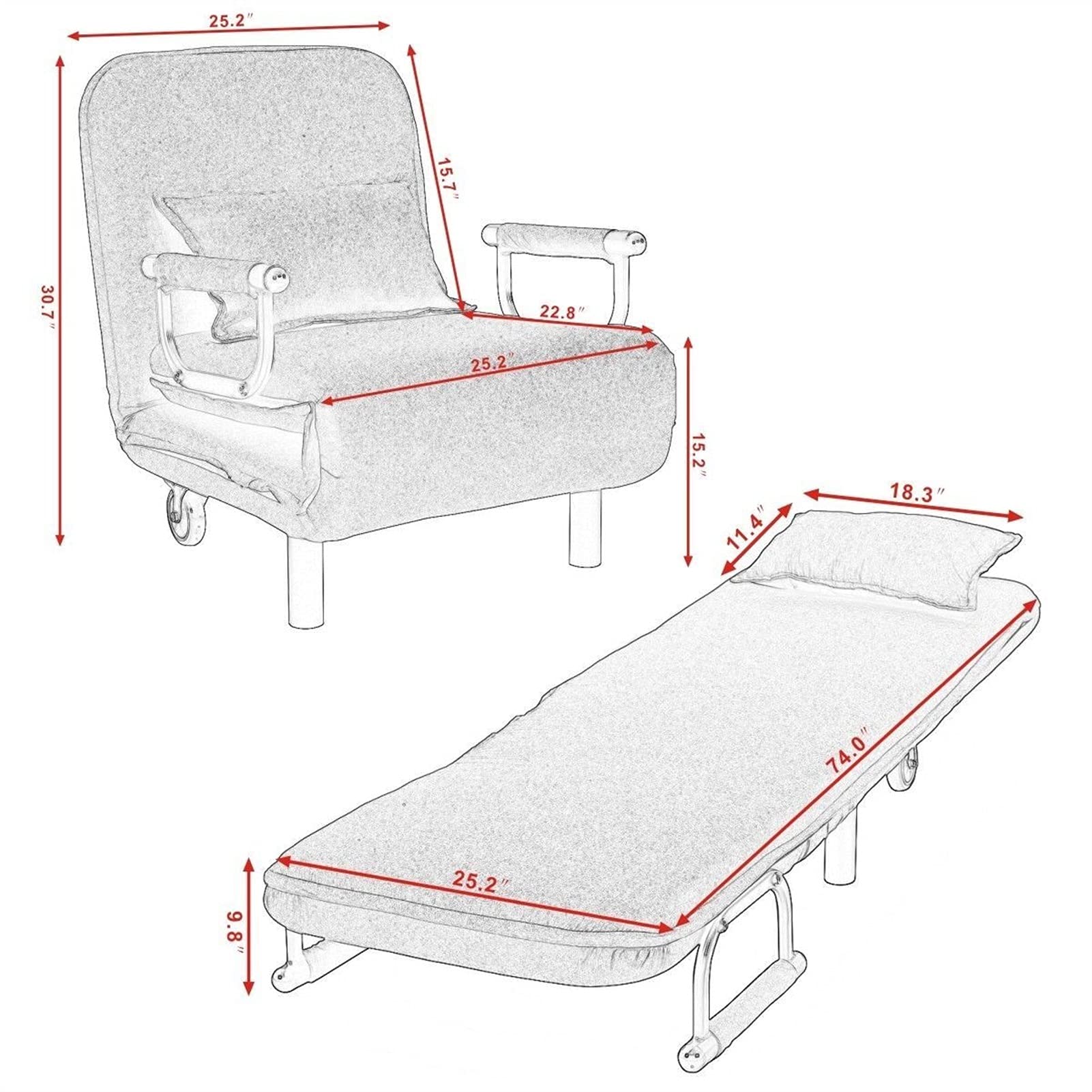 Folding Bed Folding Bed Convertible Chair 2 in 1 Multi-Function